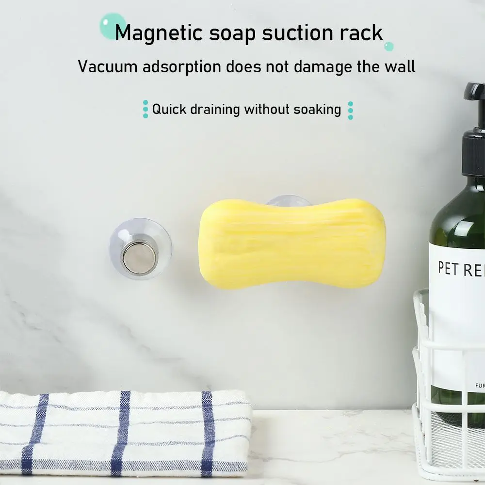 

No Punching Wall-mounted Magnetic Soap Holders Vacuum Suction Cup Soaps Dish Hanging Rack Kitchen Bathroom Home Decoration