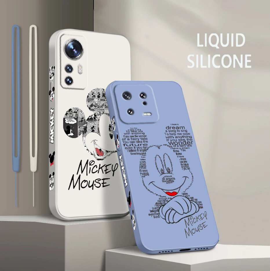 

Disney Cute Mickey Minnie For Xiaomi Mi 13 12 12T 11 11T 10 10T 9 9SE Lite Pro Ultra A3 Liquid Left Rope Soft Phone Case Fundas