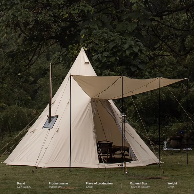 

Туристическая палатка Offweek высотой 4,7 м с двойной дверью, палатка Mohican Tipi, уличное большое оборудование для гламинга с дымовой курткой
