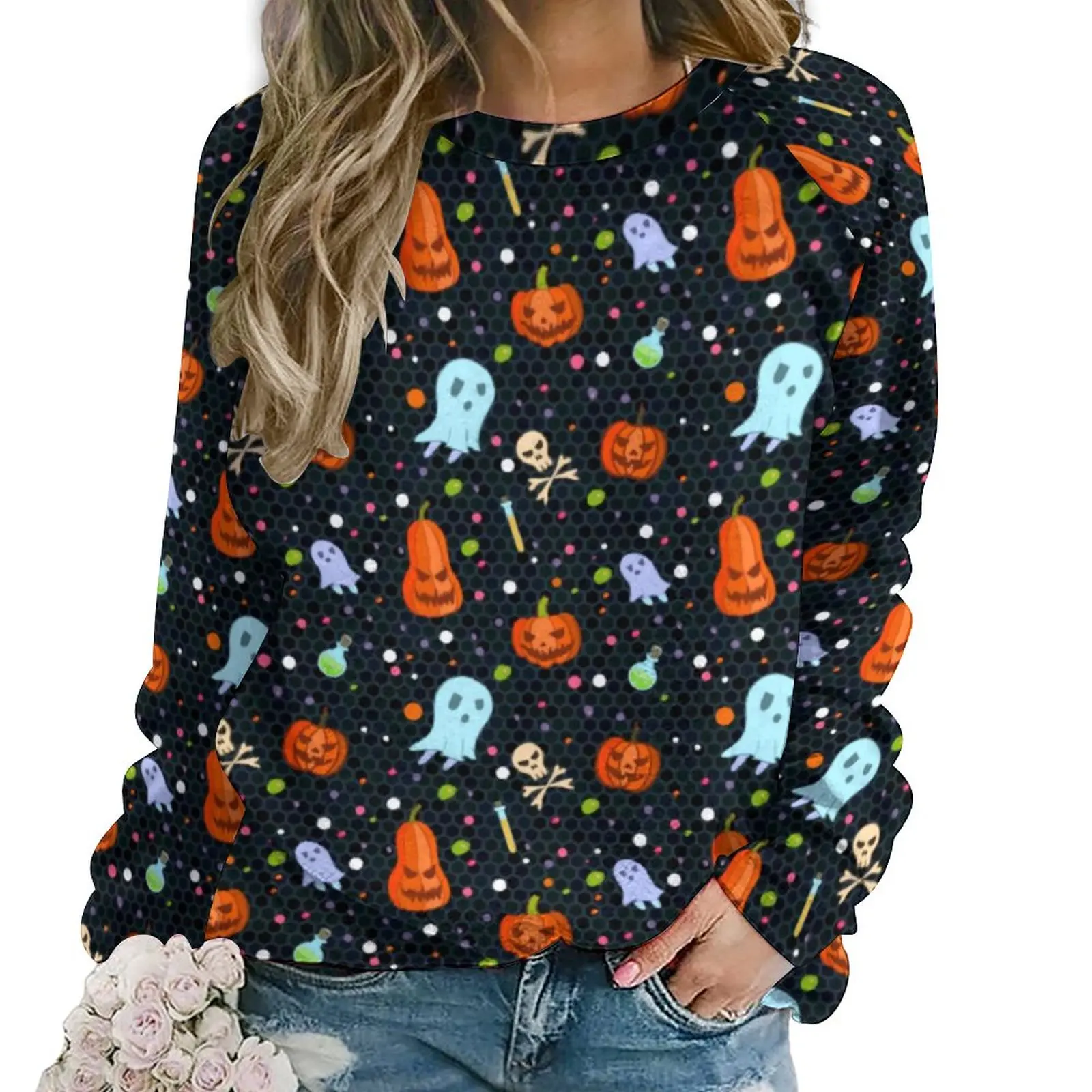 

Spooky Halloween Casual Hoodies Woman Ghosts And Pumpkins Y2k Graphic Hoodie Long Sleeve Korean Fashion Oversize Sweatshirts