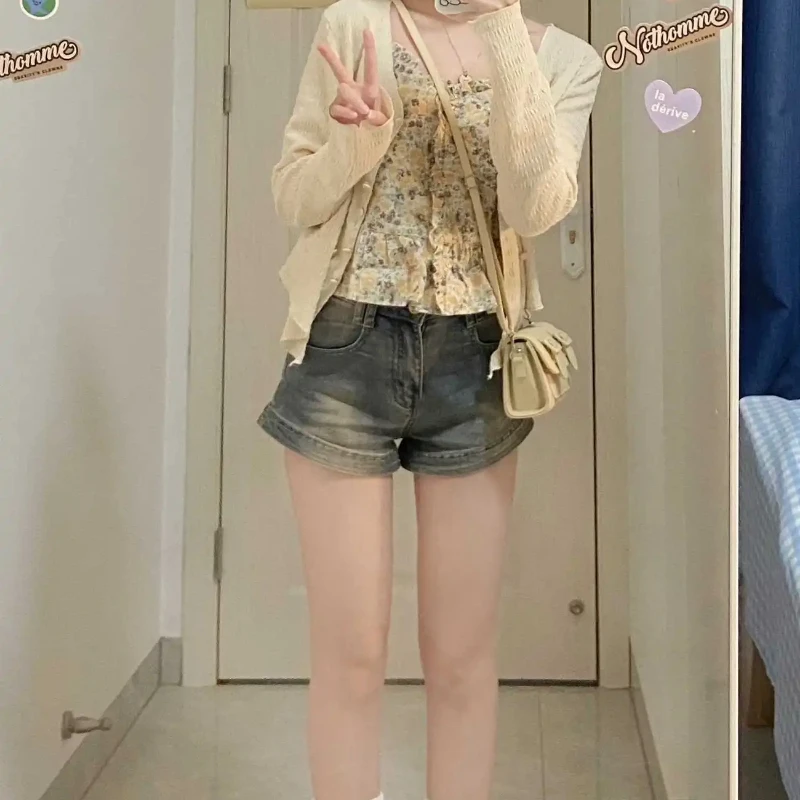 Женские джинсовые шорты в американском винтажном уличном стиле модные милые