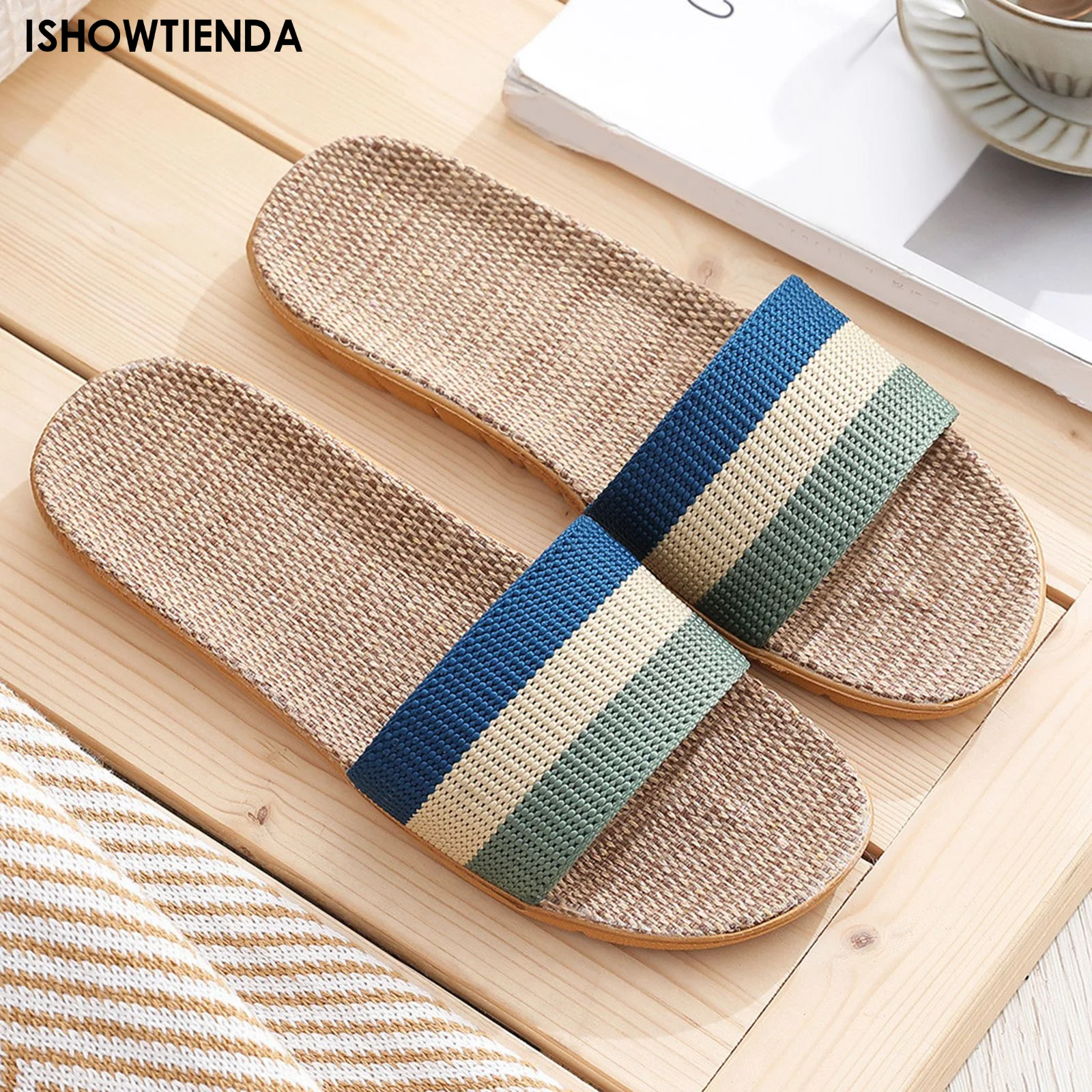 

Summer Mens Slippers Shoes For Men Flat Sandals Linen Lightweight Casual Slippers Men For Home Soft-soled Slippers For Men