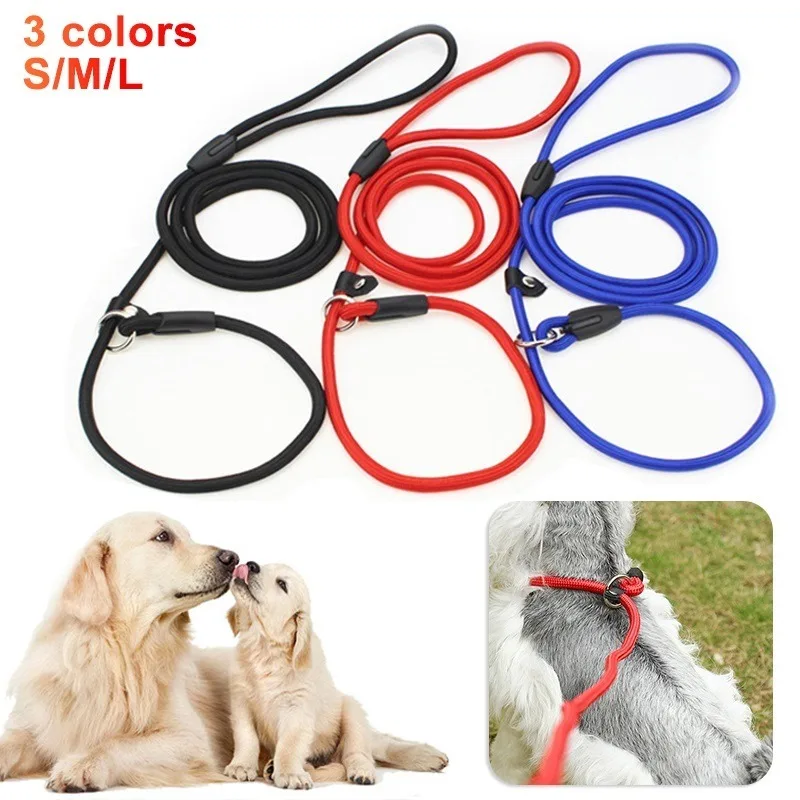 

S/M/L Dog Training Leash Slip Adjustable Pet Dog Nylon Lead Strap Traction Collar Pet Dogs Traction Rope Anti-bite Lead Strap