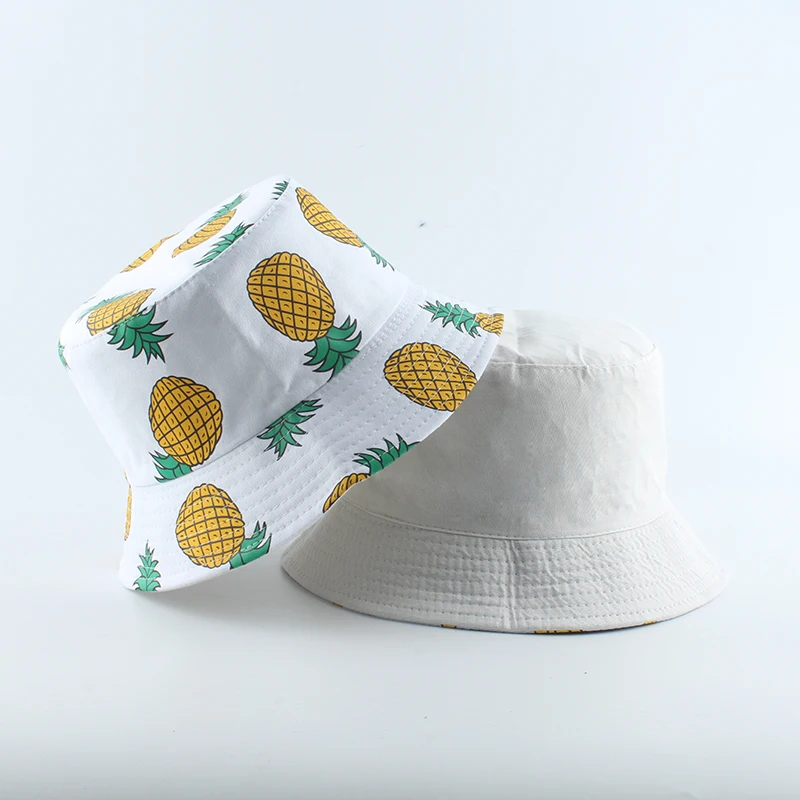 

Panama Bucket Hat Men Women Summer Bucket Cap Pineapple Banana Print Fisherman Hat Bob Hip Hop Gorros Reversible Fishing Hat