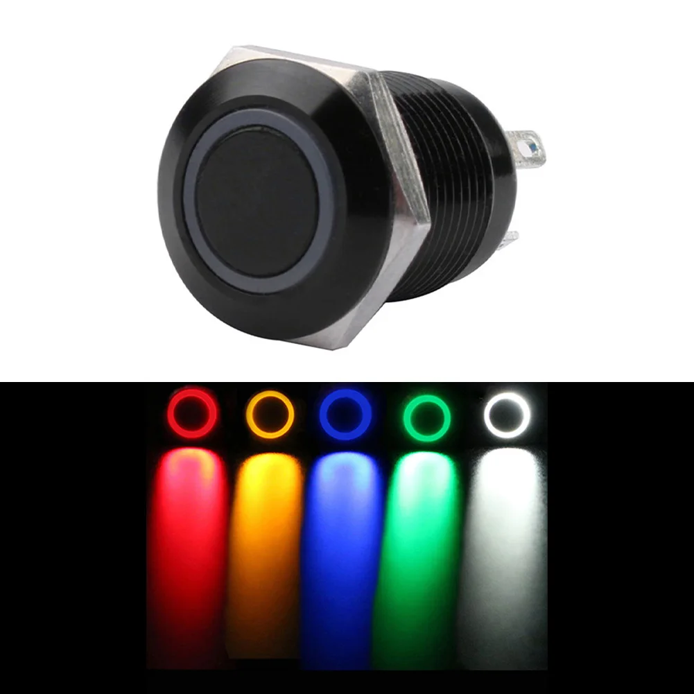 

12mm Metal Button Switch Black Reset Small With Light Waterproof Button Switch Matching Sealing Circle&Nut WaterProof Accessorie