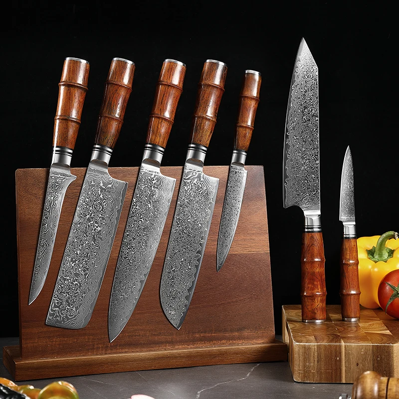 

Набор японских кухонных ножей TJ POP VG10, шеф-повар накири сантоку кирицуке из дамасской стали с рукояткой из палисандра, 67 слоев
