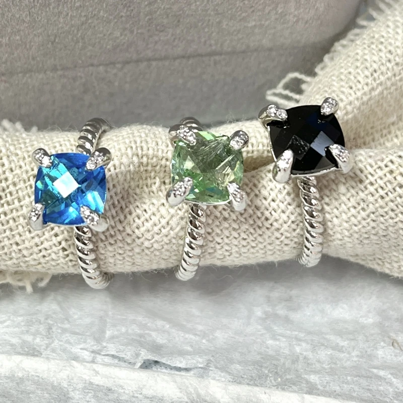 

8mm Cushion Cut Cubic Zirconia 4 Prong Setting Ring Jewelry for Women Dainty White Gold Plated Twist Design Statem