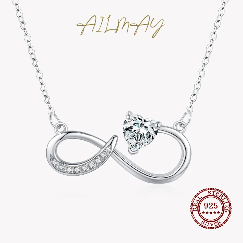 

Ailmay 925 Sterling Silver Charm Heart Shining CZ Necklace For Women Romantic Infinite Love Fine Jewelry Valentine's Day Gift
