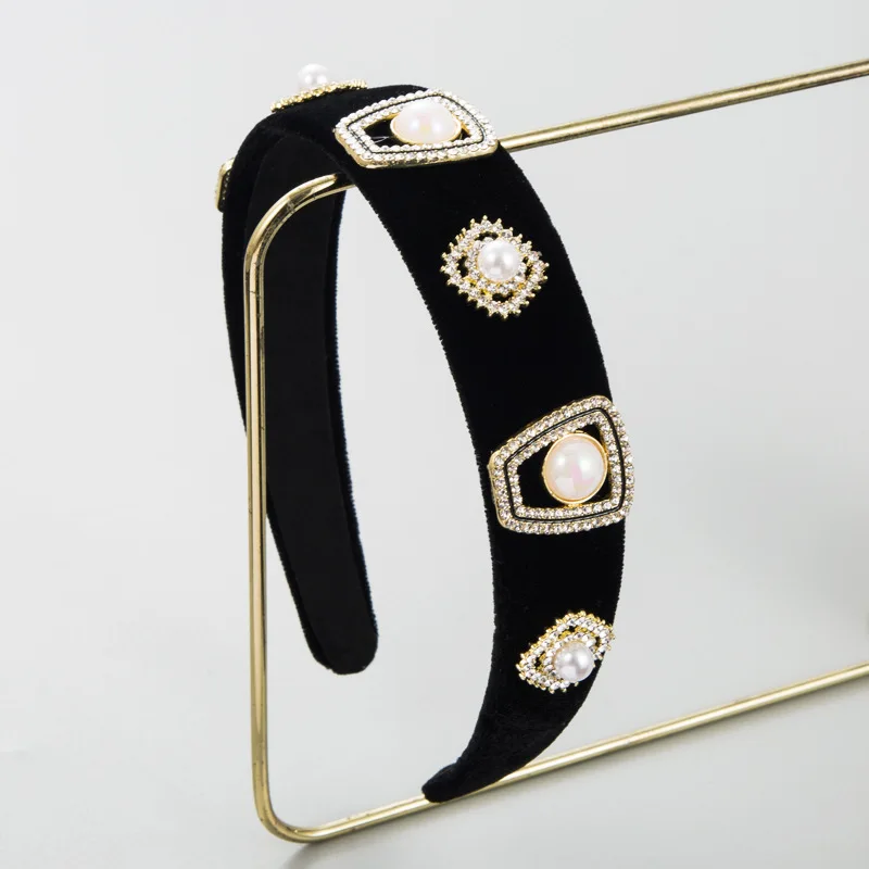 

New Fashion Black Pleuche Pearl Hairpin Retro Easy Matching Beautiful Headband Jewelry Handmade Tiara Elastic Unique Charm
