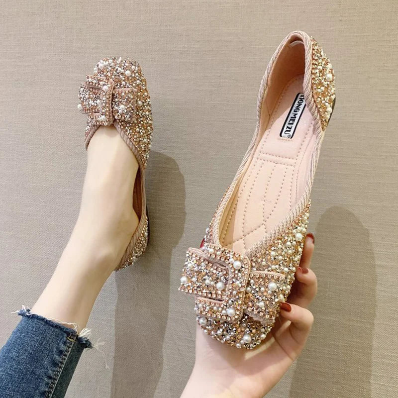 Мокасины женские с жемчугом модные туфли на плоской подошве удобная обувь без