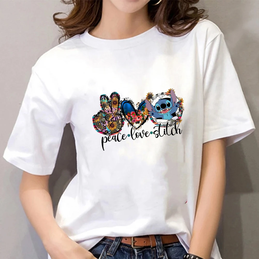 

Disney Stitch Print Women T-Shirts Outdoor Love & Peace High Quality S-XXL Girls Clothes Comfy Y2K Dropship Female T Shirts Tee