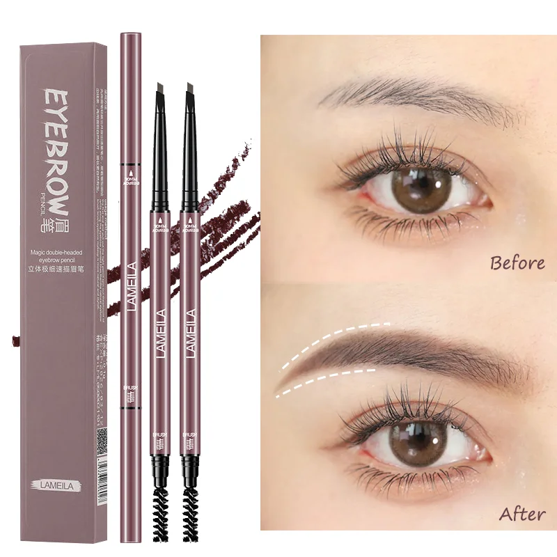 

4 Colors Ultra-Fine Double Head Eyebrow Pen Rotatable Triangle Brown Eyebrow Tattoo Pen Waterproof Lasting No Smudge Eyes Makeup