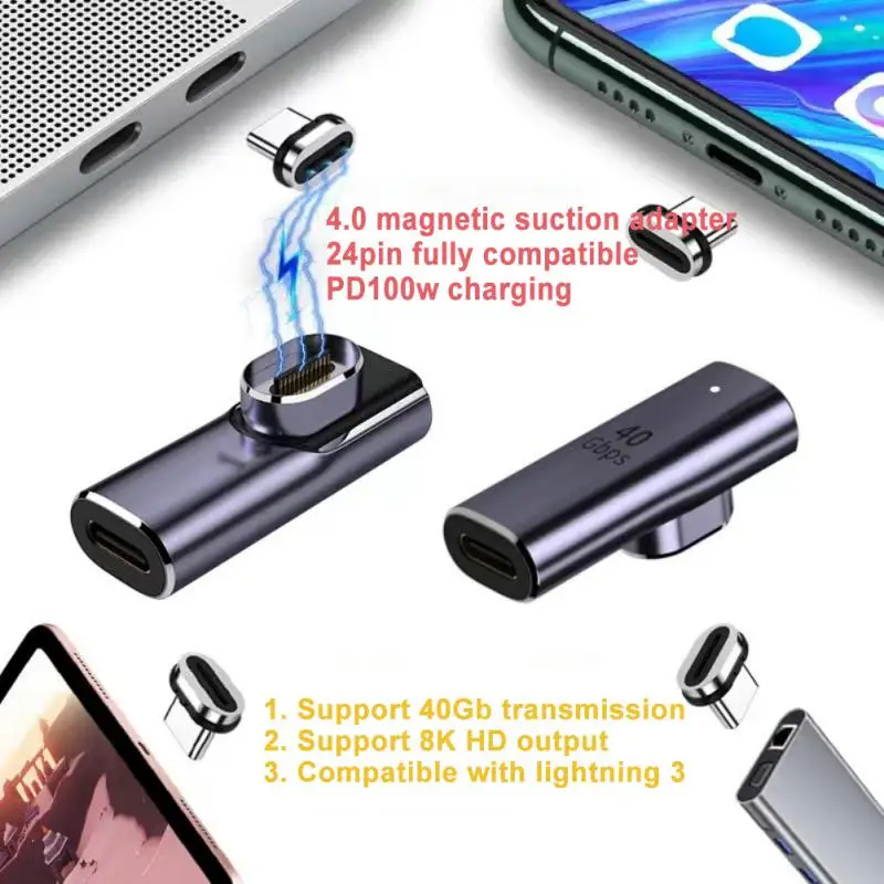 RYRA USB4.0 Type-C Magnetic Cable Adapter 40Gbps PD 100W Fast Charging Magnet Micro Plug USB Type C Converter Connector Bent images - 6