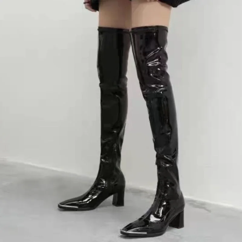 

Зимние высокие сапоги Челси на массивной платформе, женские сапоги выше колена, дизайнерские 2023, туфли-лодочки с квадратным носком, модная женская обувь в готическом стиле
