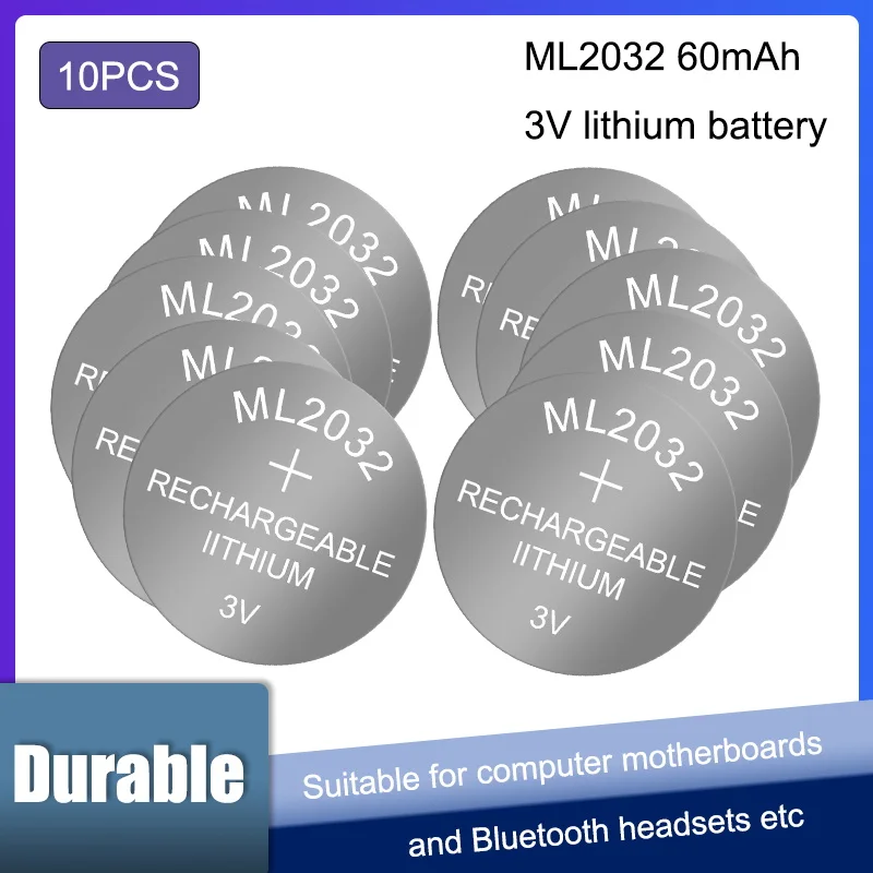 

10PCS Brand New Original ML2032 3v Rechargeable Button Battery Lithium Button Battery Can Replace CR2032