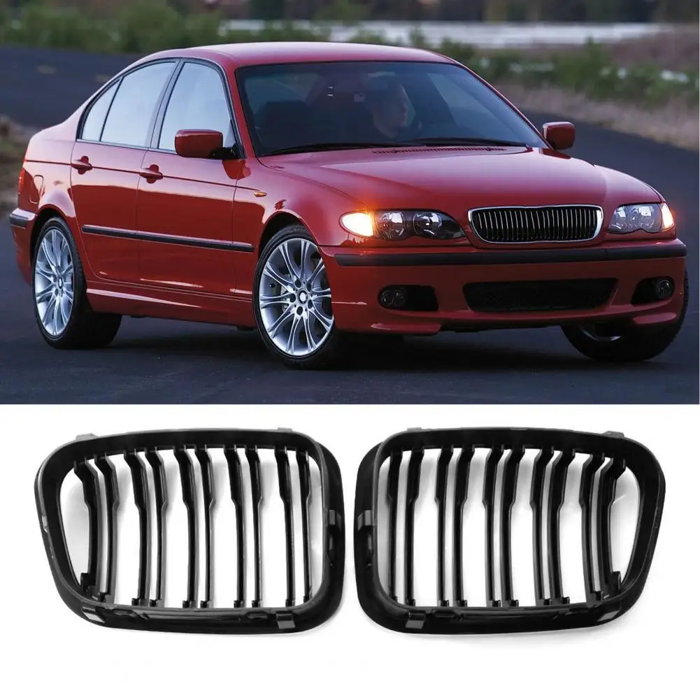 

2Pcs Kidney Grille Dual Slat Wear Resistant ABS Front Bumper Grill Modification 51138208489 51138208490 for BMW 3 Series E46 Sed
