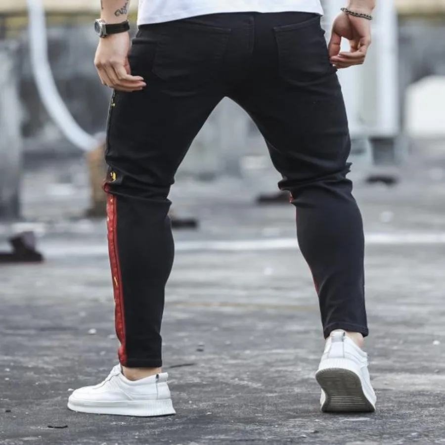 2023  Casual Streetwear Men's Jeans Skinny Stretch Pencil Pants Gradient Color Splash Paint Stylish Jeans