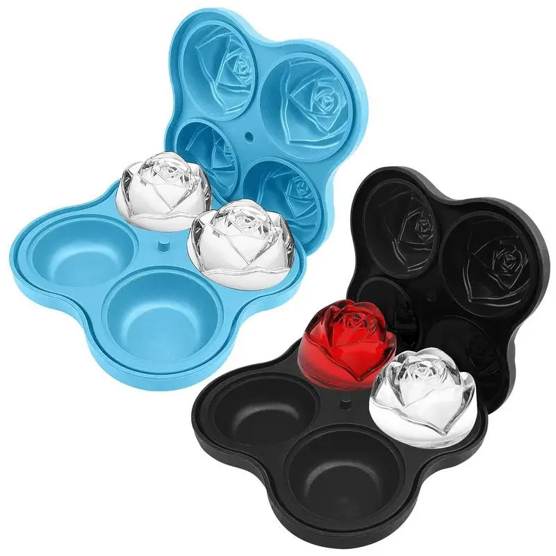 

Rose Ice Cube Trays Food Grade Silicone Combo Trays Ice Ball Maker With 4 Cavity Ice Cube Mold For Whiskey Cocktails