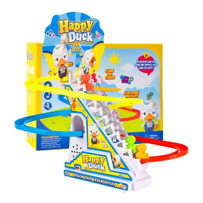 

Electric Duck Climbing Stairs Toy Children Roller Coaster Toy Set Electric Light Music Amusement Climb Stairs Track Toy Gifts