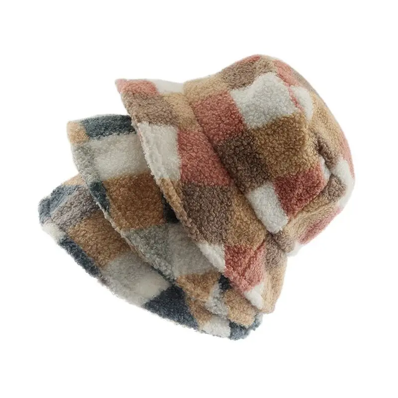 

2021 Autumn Winter Cotton Plaid Bucket Hat Fisherman Hat Outdoor Travel Warm Cap for Men and Women 118