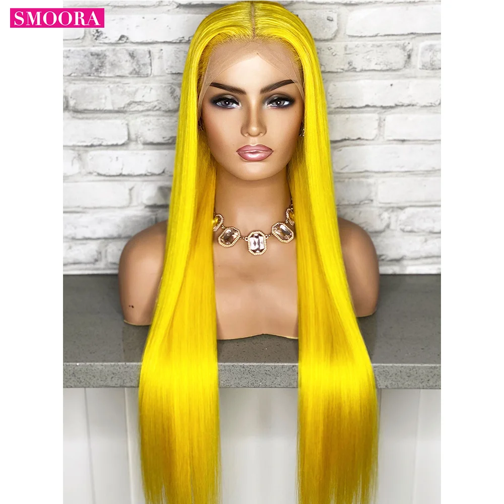 

Long Straight Soft Hair Yellow Wig Lace Front Wigs Human Hair Wigs For Women Natural Hairline Cosplay Wigs Lace Frontal Wigs