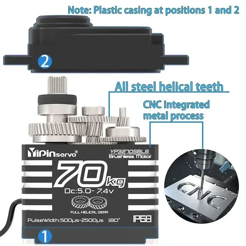 Фото 4 шт., 70 кг, высокое крутящее напряжение, металлическая шестерня, цифровой радиоуправляемый сервопривод, IP68, бесщеточный двигатель, сервоприводы, 25 т, рычаг для 1/10 1/8 TRX6/scx10 RC Crawler №3