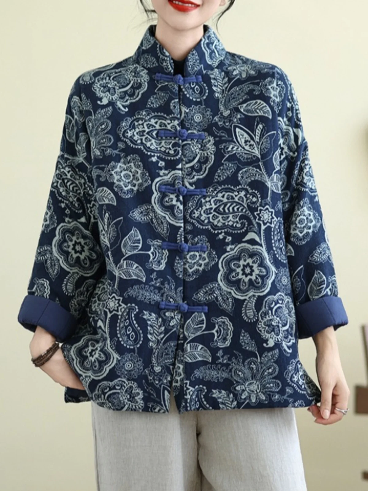 Китайская куртка на хлопковой подкладке в стиле ретро хлопково-льняная верхняя