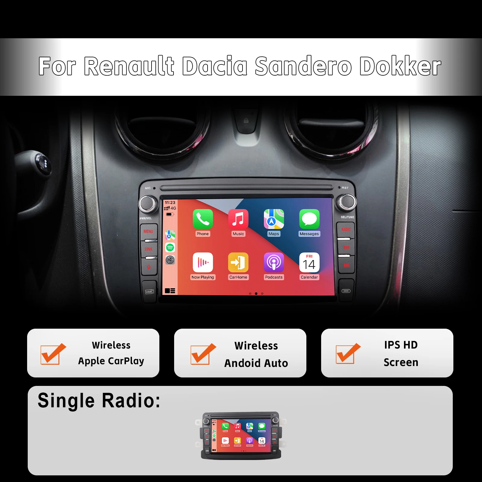 

Автомагнитола с сенсорным IPS экраном 7 дюймов, автомобильная Беспроводная система Carplay на Android, для Renault Dacia Sandero Dokker, с AHD камерой заднего вида, DAB +