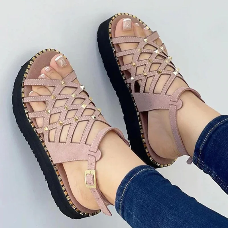 

2022 New Shoes Sandals Women Thick Bottom Buckle Low Heels Sandals For Women Party Women Shoe Slip On Shoes Woman Retro Slipper