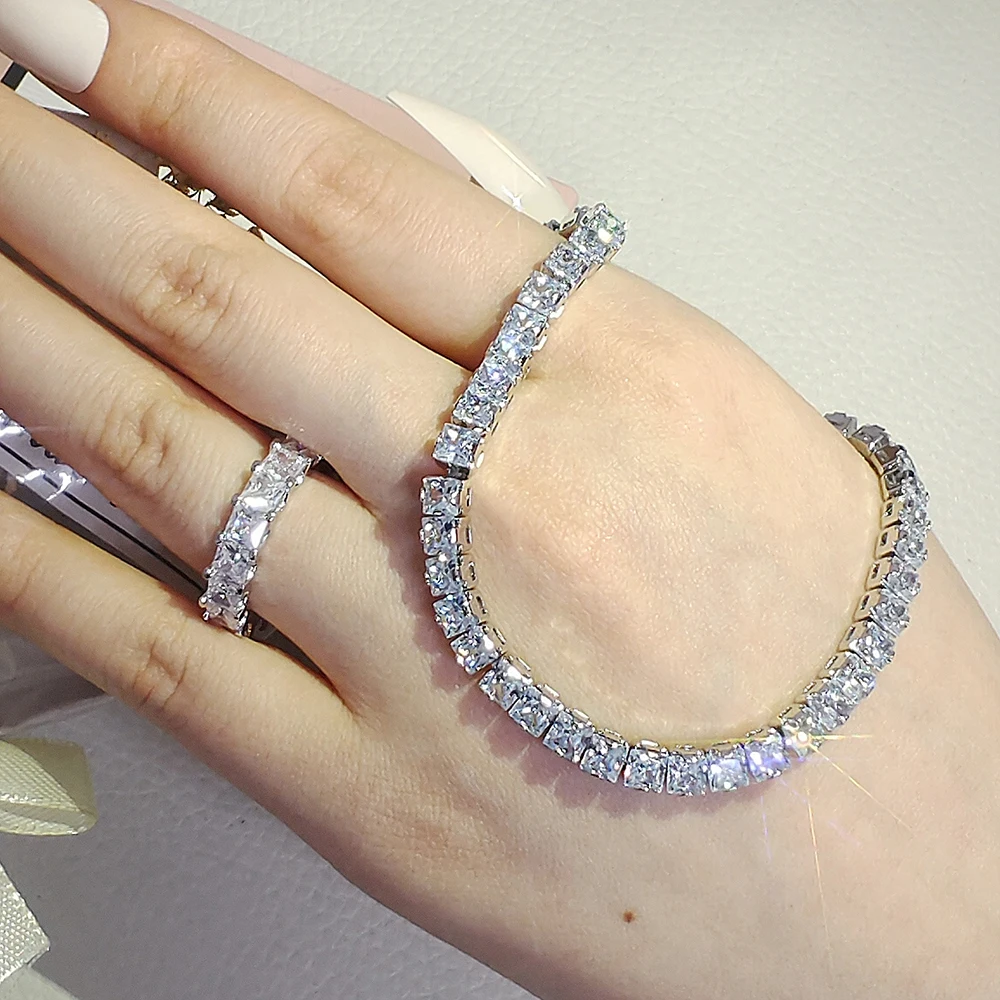 

2pcs Pack silver color bride Jewelry Set Halo Engagement Ring Round Stud Earring For Wedding Gift J7623