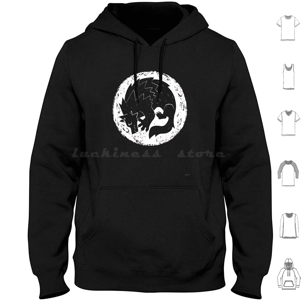 

Woodcut Werewolf-White Moon Hoodie cotton Long Sleeve Werewolf Woodcut Etching Were Wolf Wolves Werewolves Furry Otherkin