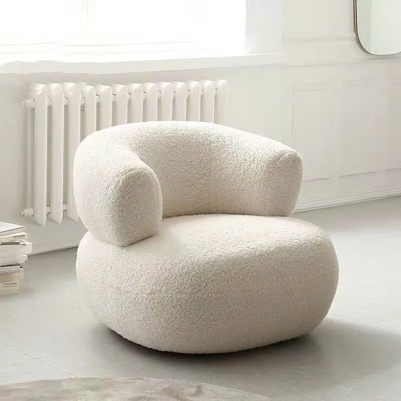 

Lamb Velvet Sofa White Light Luxury Lazy Single Chair Living Room Leisure Lazy Sofa Minimalist Nordic Style Modern Bedroom Sofa