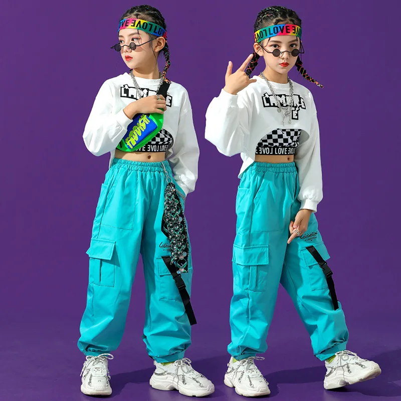 

2022 танцевальная одежда в стиле хип-хоп для девочек, зеленый топ, штаны в стиле хип-хоп, праздничная одежда, спортивный костюм, танцевальная одежда для детей