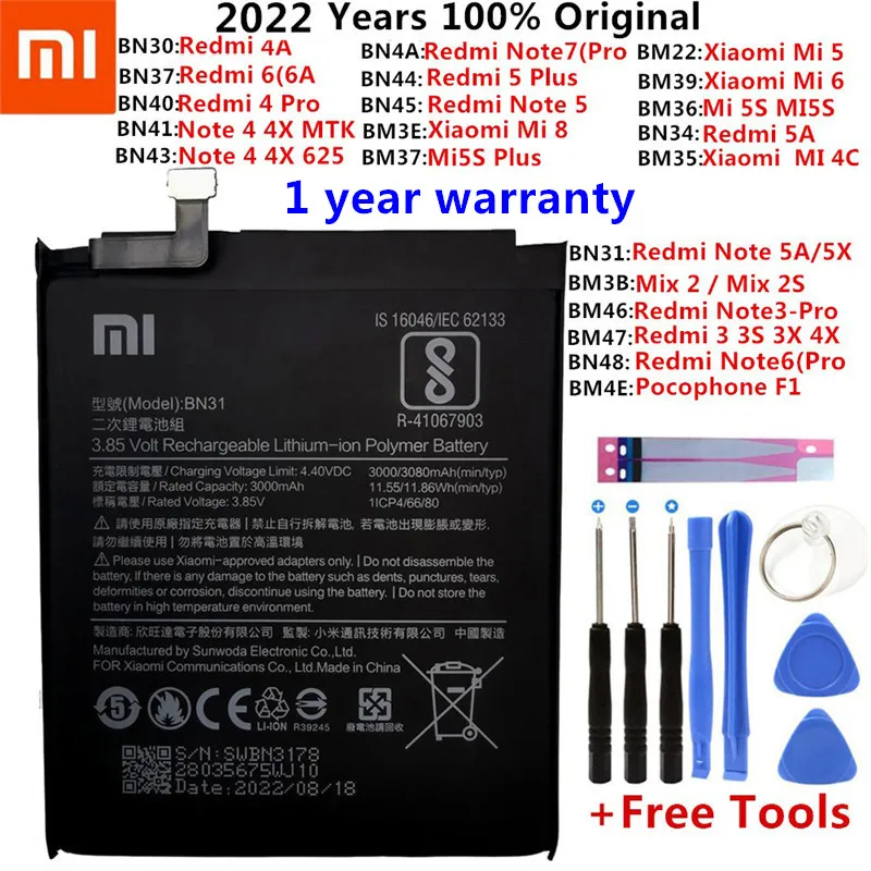

Оригинальный аккумулятор Xiao Mi для телефона Xiaomi Redmi Note 3 3S 3X 4X 4A 5 Plus 3 4 5 5A 6A 6 7 Pro Mi5 Mi 8 4C 5X Mi6 Mix2, батареи