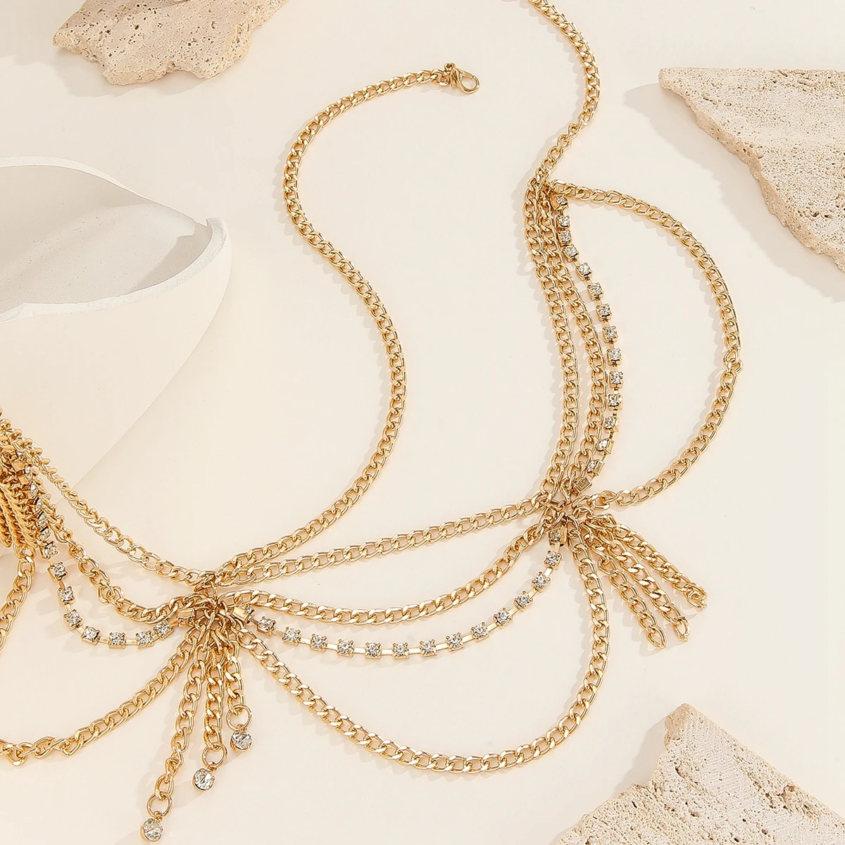 Свадебный головной убор невесты модная позолоченная цепочка со стразами на