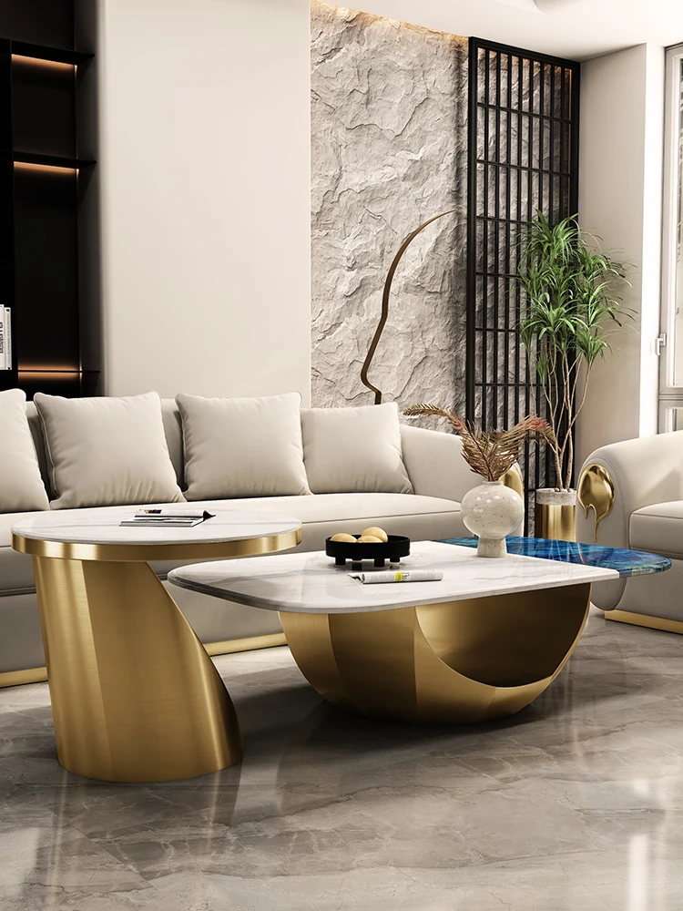 

Marble tea table light luxury style living room household high-low size child mother combination modern high-level sense persona