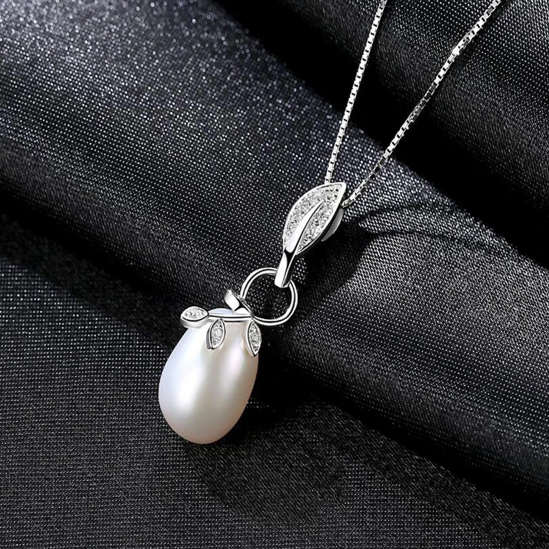 

[MeiBaPJ]Real Freshwater Pearl Simple Personalized Leaf Pendant Necklace 925 Solid Silver Fine Jewelry for Women