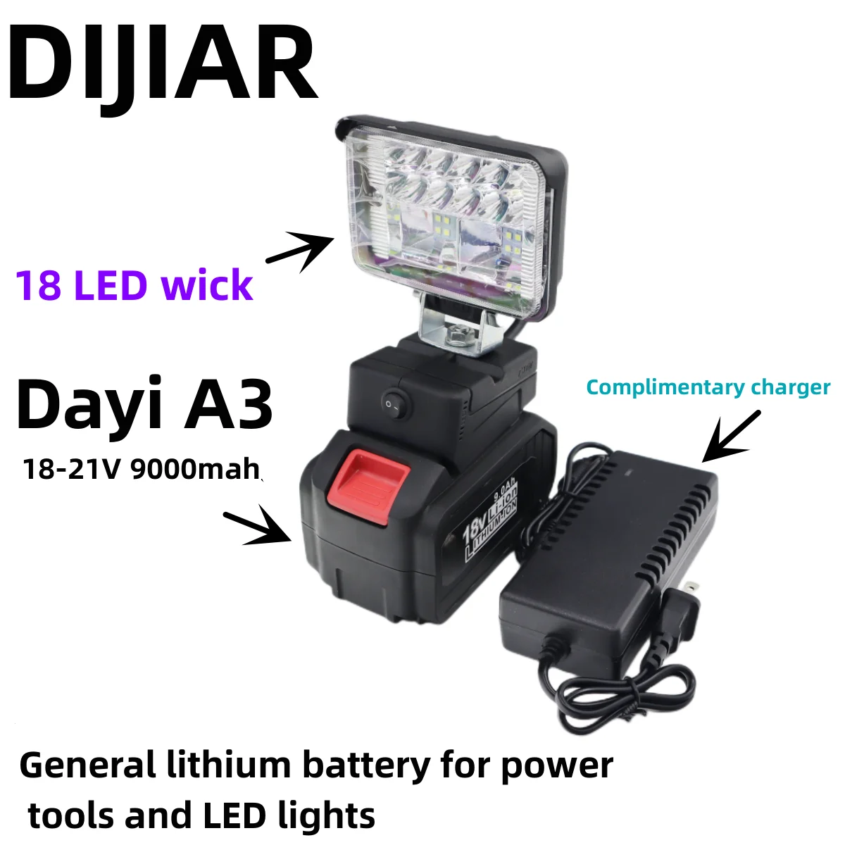 

21V and 9000Mh electric drill, wireless screwdriver electric battery tool accessories+general LED lamp battery