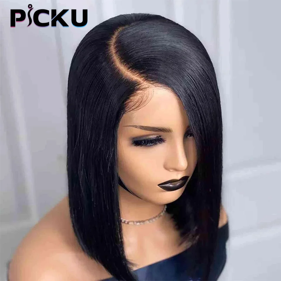 

Pre Plucked Brazilian Human Hair Wigs Side Part Bob Wig for Women Natural Color Remy Bone Straight T Part Lace Wig Human Hair