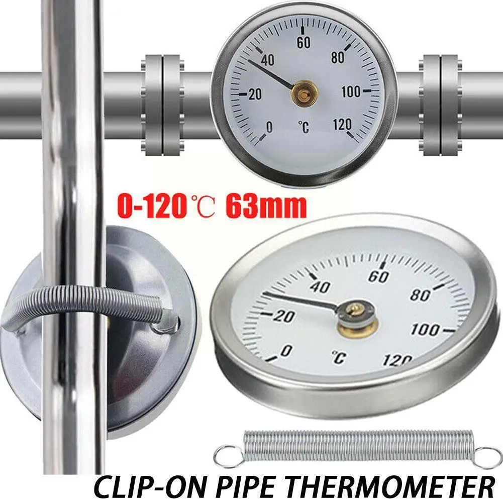 

0-120℃ Stainless Steel Clamp-on Tube Thermometer On Zigbee Tube Home Life Termostato 63mm Thermostat Spring Hea X0o1