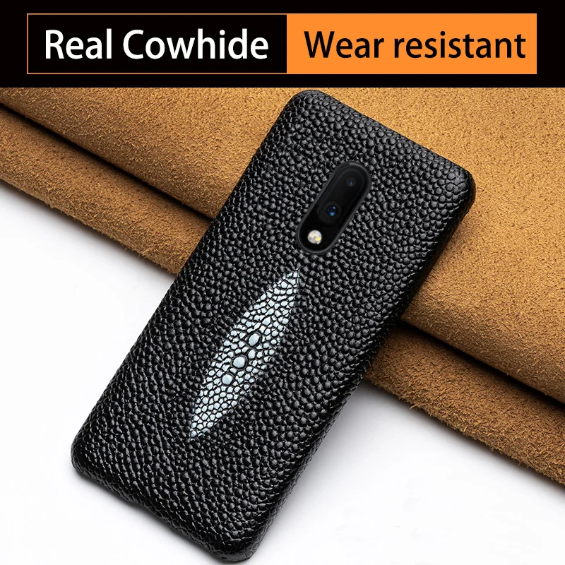 

Genuine leather Phone Case For One plus 10 9 8 7Pro Cowhide pearl fish pattern half bag Case For one plus Nord N200 Back cover