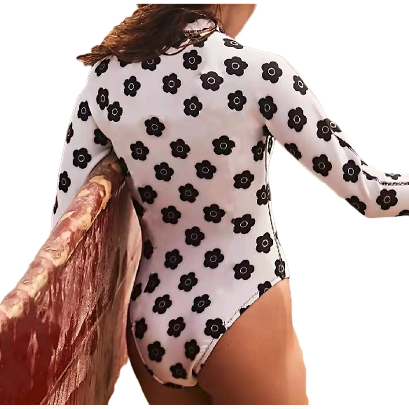 

ISHOWTIENDA сексуальный купальник с длинными рукавами с принтом с открытой спиной сиамское бикини комплект для дайвинга серфинга костюм с высок...