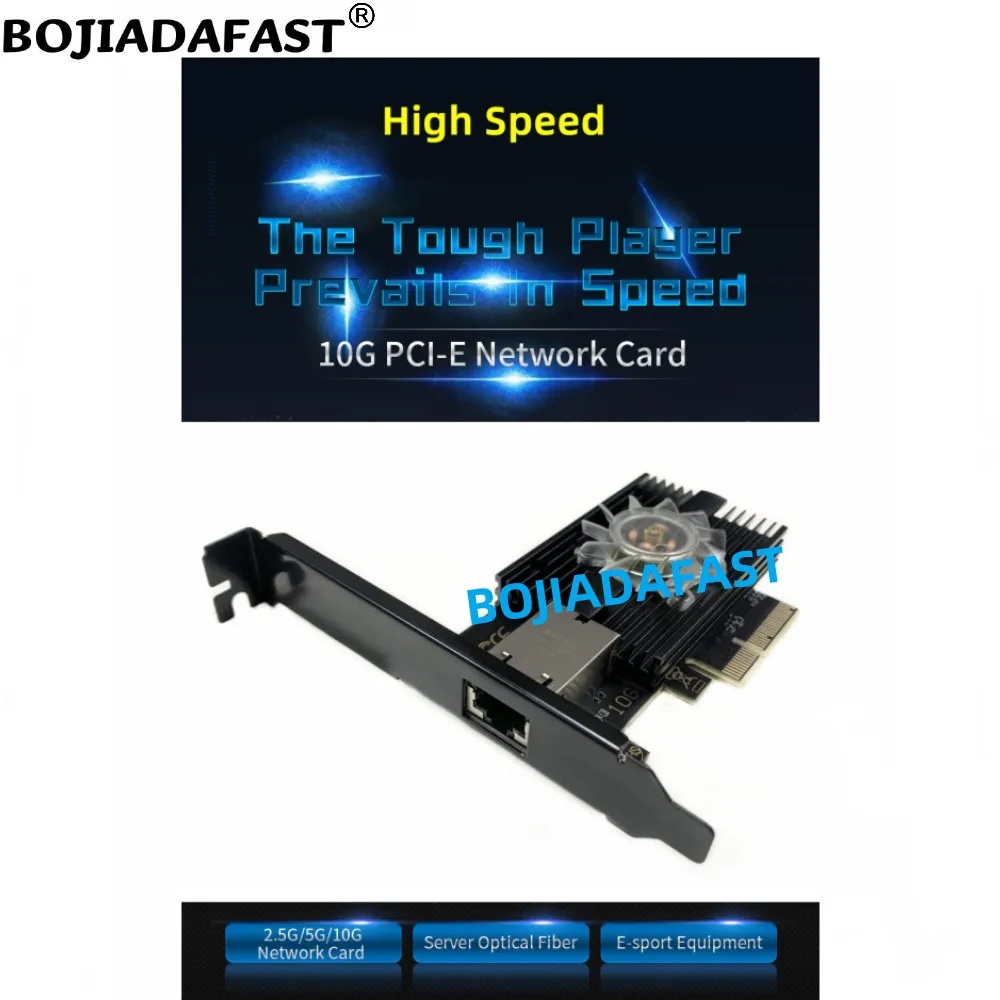 Фото Сетевая карта Ethernet 10000 Мбит/с (10 Гбит/с) с портом RJ45 для PCI-E 4X, серверная, AQC113C, с радиатором и RGB-вентилятором, поддержка WIN10/11, Linux №5