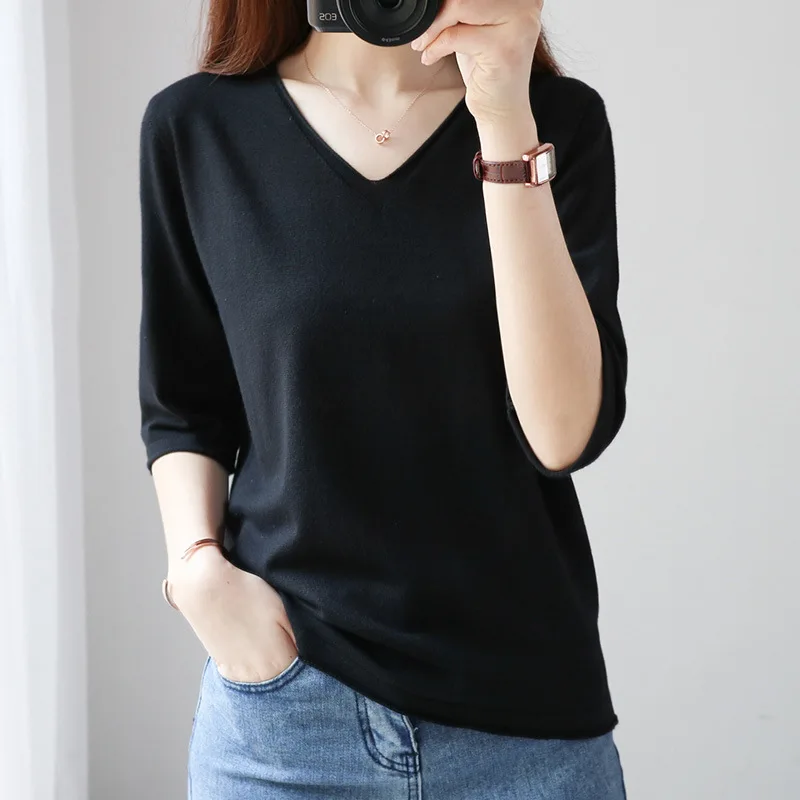

Women's short sleeved 2022 V-neck women's loose top t-shirt White