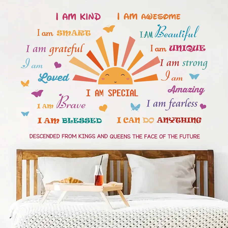 Красочные вдохновляющие наклейки на стену с цитатой богемный солнечный узор