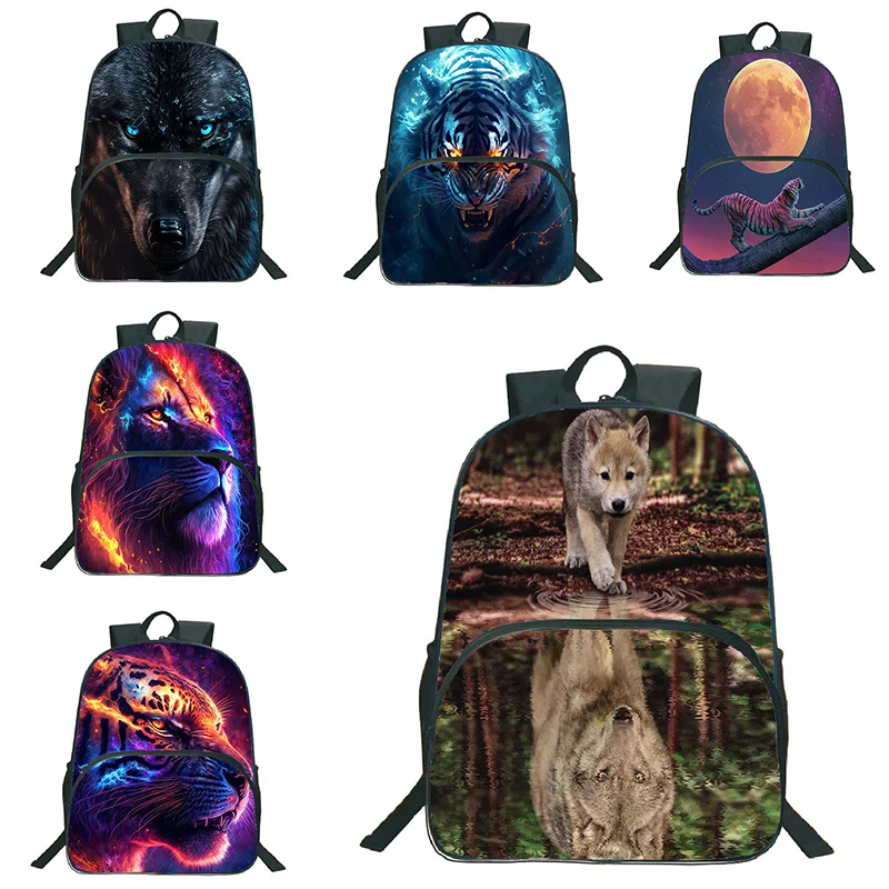 

3D Animal Lion Tiger Wolf Backpack Boys Schoolbag Girls Bookbags Youth School Rucksack Casual Travel Large Capacity Mochila Gift