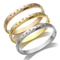 jinhui luxury moon charm bracelet bangle for women girl cubic zirconia crystal pentagram wide bracelets stainless steel jewelry