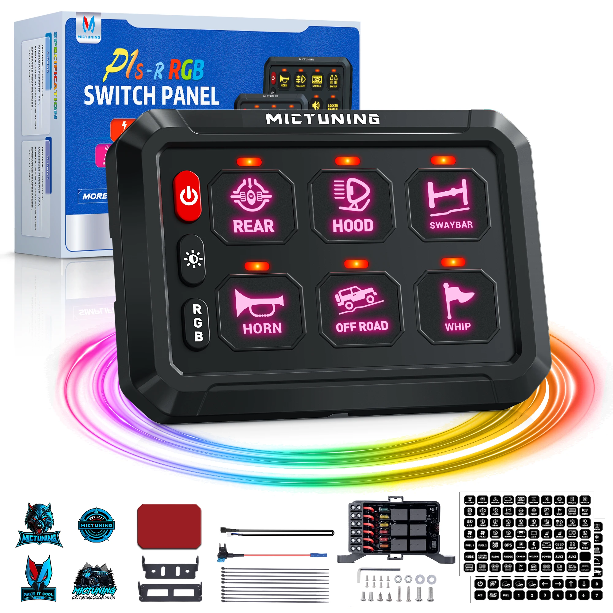 

6-клавишная панель переключателей MICTUNING RGB, многофункциональный тумблер мгновенного действия, импульсный переключатель с подсветкой для грузовика RV Offroad