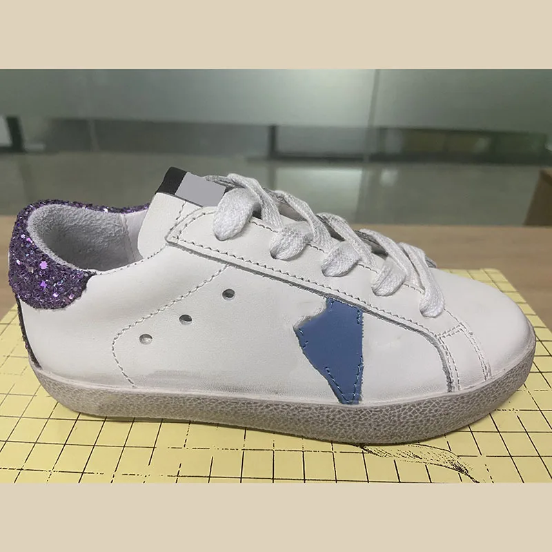 

Four seasons New Children's Product First Layer Cowhide Distressed Dirty Shoes Purple Sequins Star Parent-child Sneakers ST86