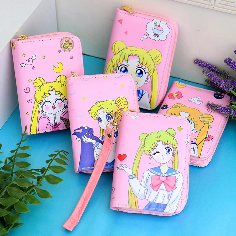 

Cartoon cute Beautiful girl teen student Zipper purse pink cartoon bag